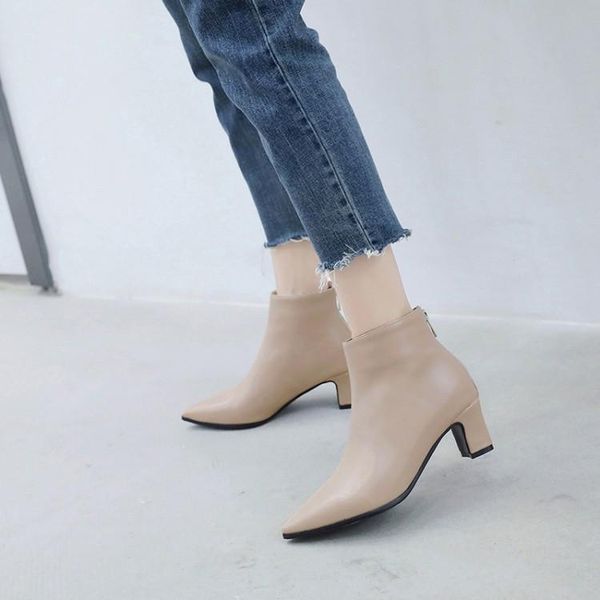

boots big size 11 12 13 14 15 16 17 fashion with pointed, thick heel, middle heel zipper, short tube and artificial plush, Black