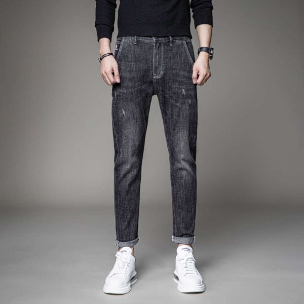 

black grey jeans men's slim personality fashion elastic slant pocket pants youth autumn and winter leisurewinter, Blue