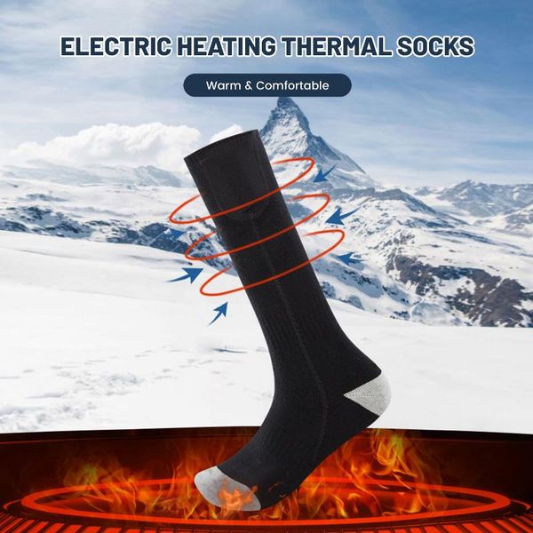 

sports socks men women thermal electric heating warm stretchable soft skiing cycling winter sport running stockings, Black