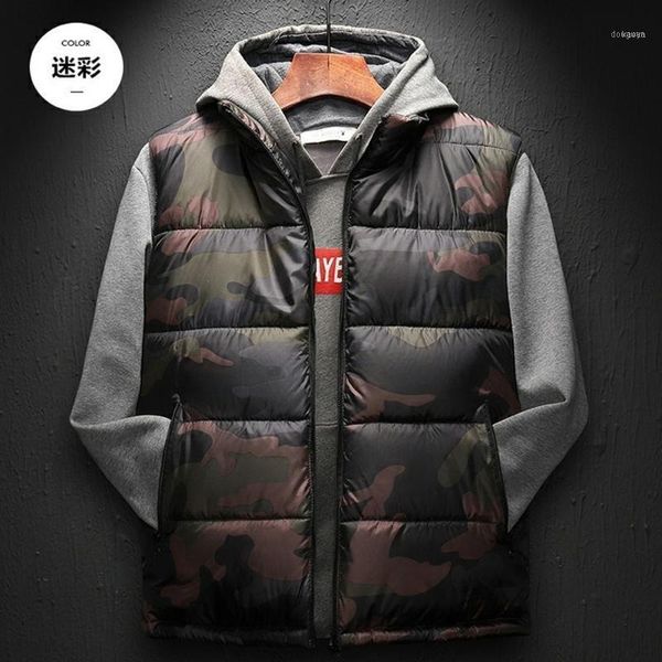 

laamei men's hooded parka vest winter warm padded coat youth cotton jacket thick down fashion men jacket1, Black;white