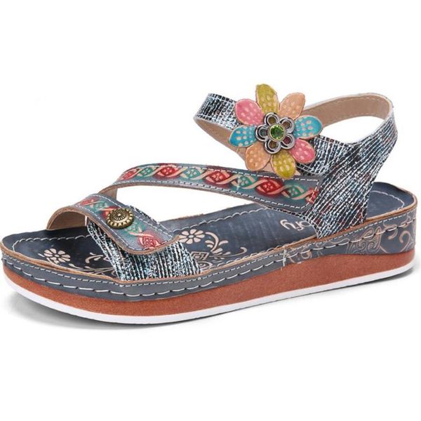 

designer casual sandals women new flower trifle bottom women sandals color matching word buckle shoes large size, Black