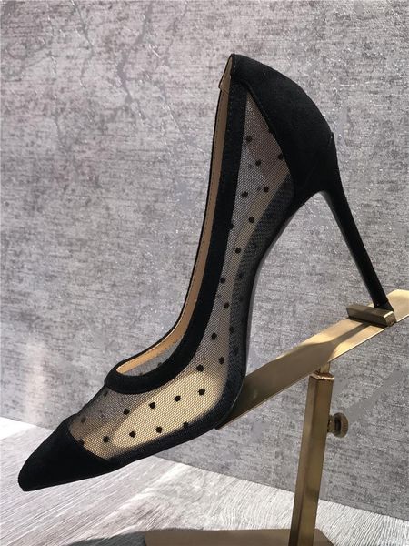 

dress shoes 2021 net velvet noodles genuine leather transparent sharp high-heeled fine with lace nightclub single shoe, Black