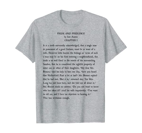 

jane austen pride and prejudice vintage text gift t-shirt, White;black
