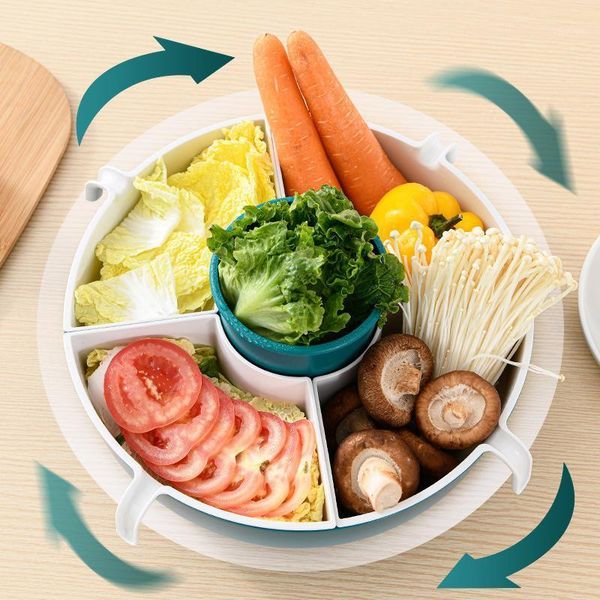 

storage bottles & jars double-layer rotating washing basin household basket pot platter divided fruit plate with handle