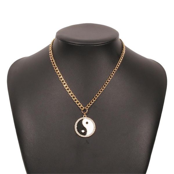 

chokers tai chi pendant necklaces for women 2021 round rhinestone statement necklace gold chains vinatge jewelry casual lady wear, Golden;silver