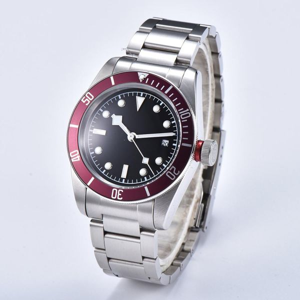 

clock men automatic curvature red cap mechanical watch 41mm steel shell bracelet sterile index plate aluminium frame dt12, Slivery;brown