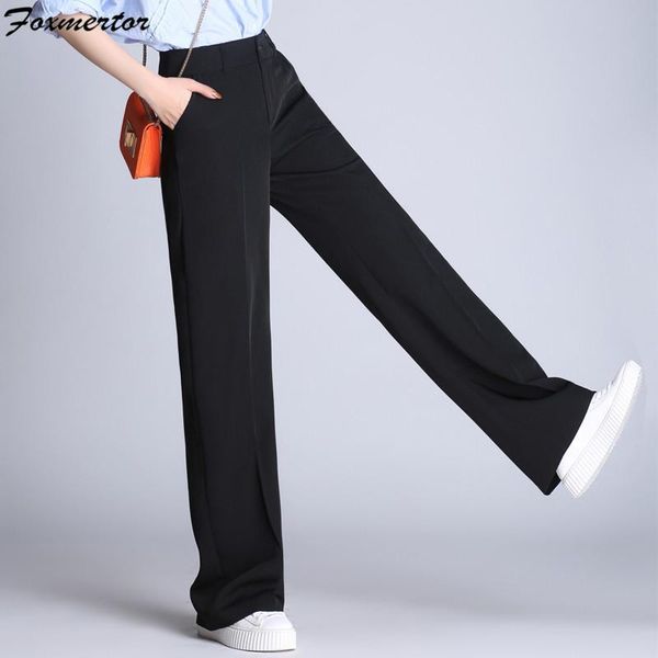 

women's pants & capris 2021 woman trousers spring autumn casual loose plus size black long fashion high waist office suit wide leg s-4x, Black;white