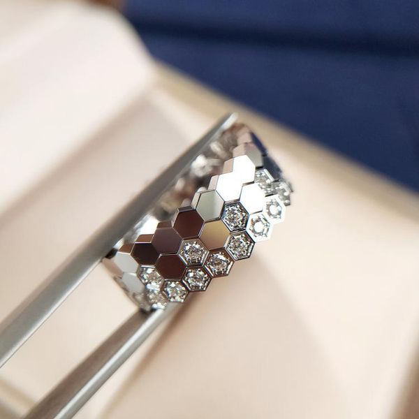 

cluster rings light luxury honeycomb silver ring 18k rose gold strap diamond wedding band finger jeweri, Golden;silver