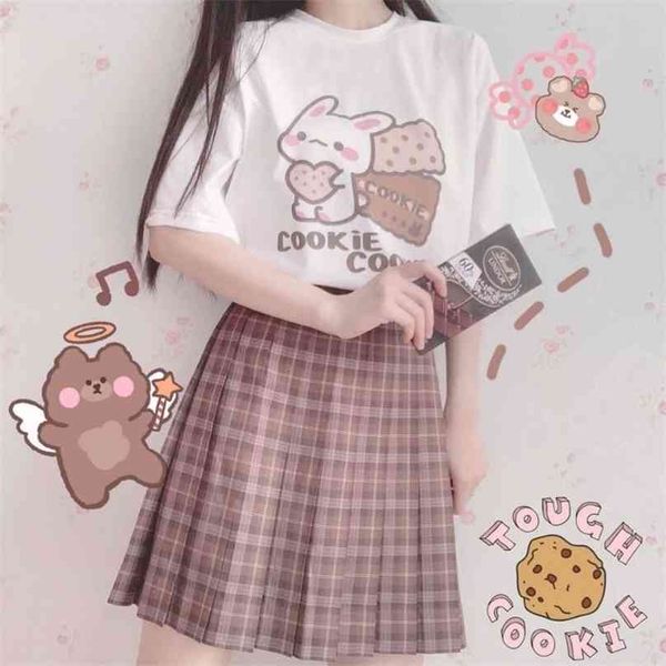 

qweek kawaii tshirt women fashion shirt short sleeve loose ops cute print clothes japanese jk graphic shirts 210720, White