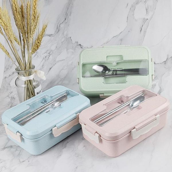 

dinnerware sets bento lunch box for kids with spoon chopsticks container leak proof bpa wheat straw ecofriendly health