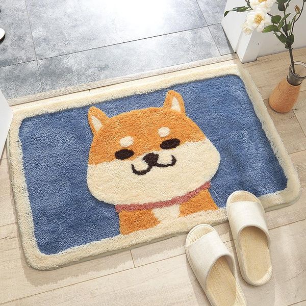 

cushion/decorative pillow cartoon akita dog flocking carpet floor mats household bathroom door non-slip mat absorbent foot