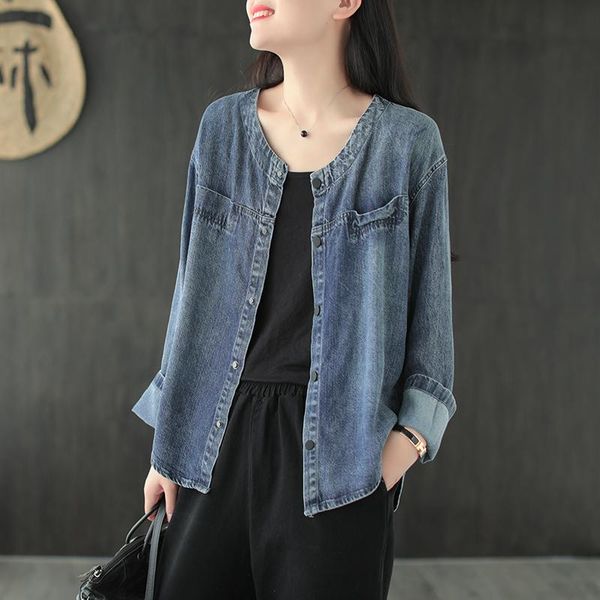 

women jackets autumn retro casual all-match new coat v-neck button loose brier vintage denim jackets, Black;brown