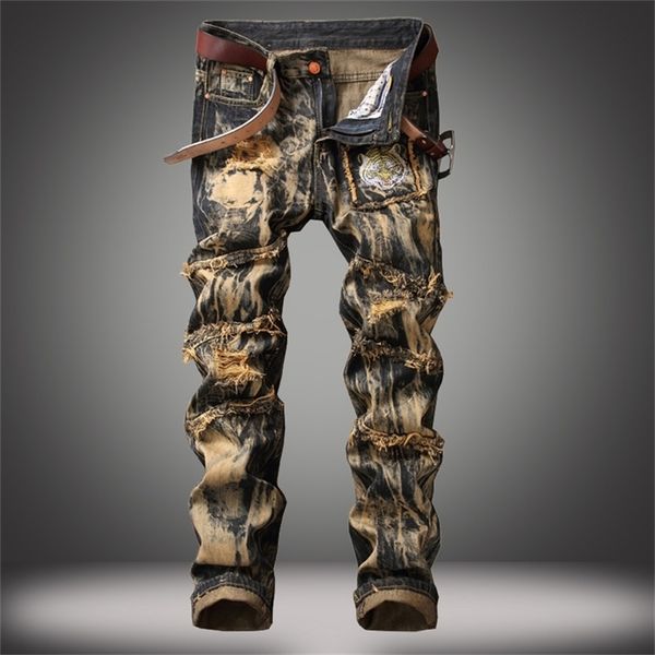 

denim designer hole jeans ripped for men size 28-38 40 42 autumn spring hip hop punk streetwear 210723, Blue