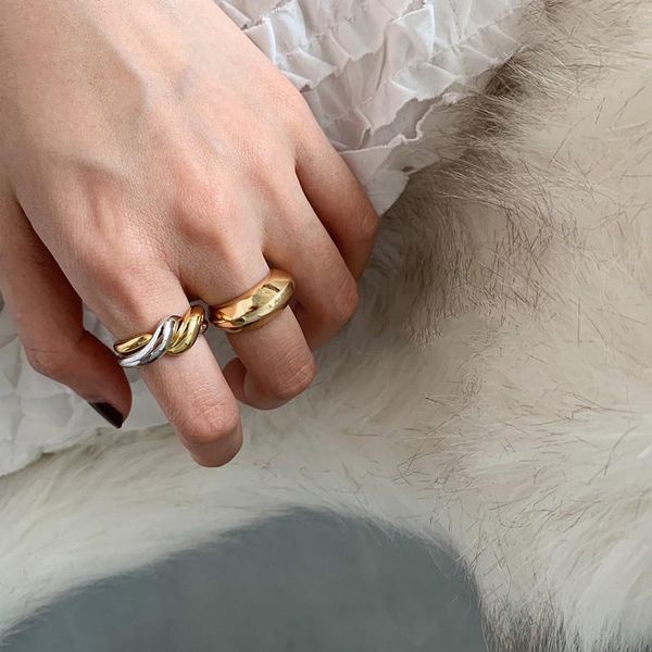 

cluster rings ghidbk 925 sterling silver twisted irregular open women statement minimalist ring unique design simple jewelry, Golden;silver