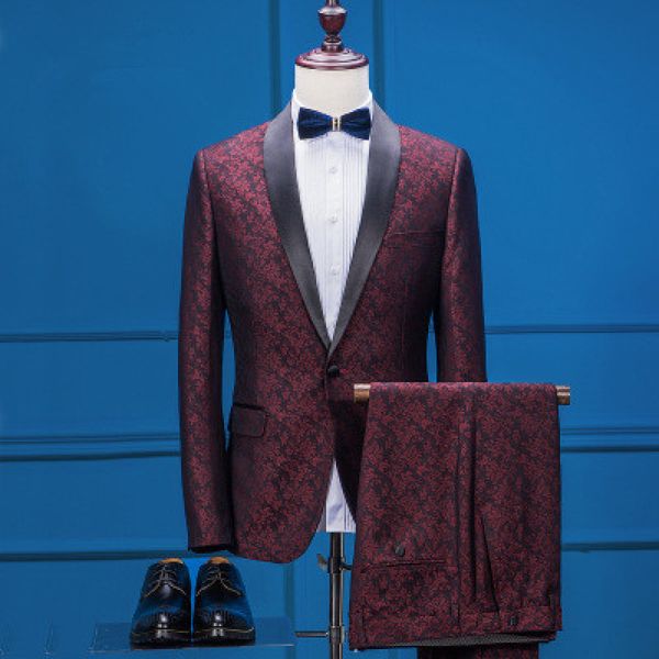 

large size for men pieces 2021 autumn style color printing suit fashion groom marriage dress slim men's set owrs, White;black