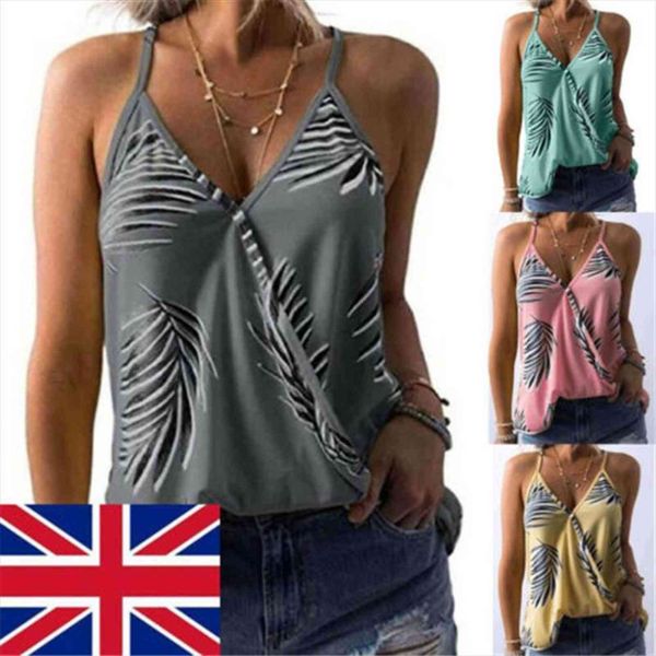 

summer casual printed vest sleeveless women tanks loose camisole v neck, White