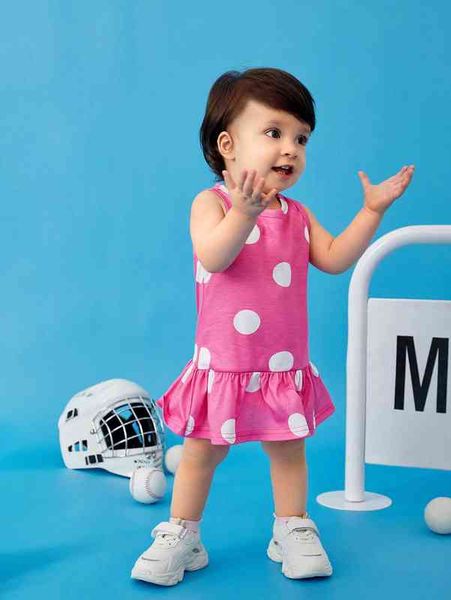 

baby 2pcs polka dot ruffle hem dress she, Red;yellow