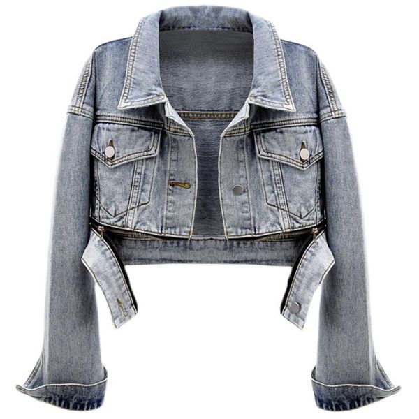 

2021 spring black blue vintage denim jacket women student korean single-breasted slim zipper hem short jeans coat ladies h1172, Black;brown