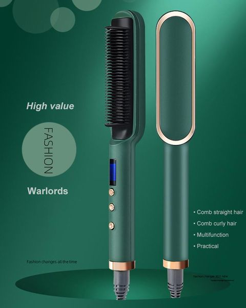 

electric hair brushes 2021 straightening heating combs men beard straightener ceramic curler professional heated comb brush