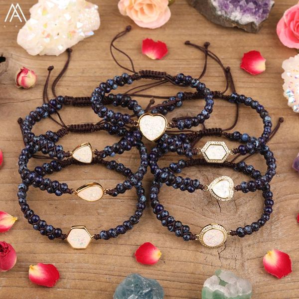 

charm bracelets white color opal stone beads yoga bracelet jewelry for women natural sea sediment jaspers fashion boho, Golden;silver