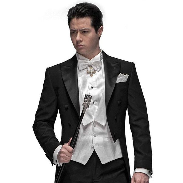 

men's suits & blazers 2021 latest coat pant designs tailcoat dress black peaked collar costume homme men suit ( jacket+pants+vest+tie), White;black