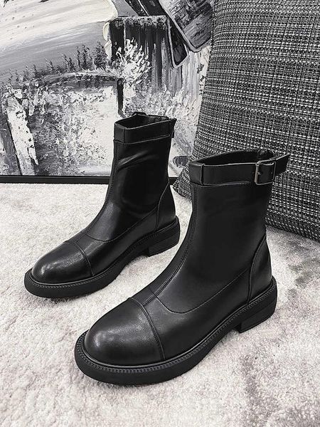 

boots head leather short skinny women's autumn and winter 2021, Black