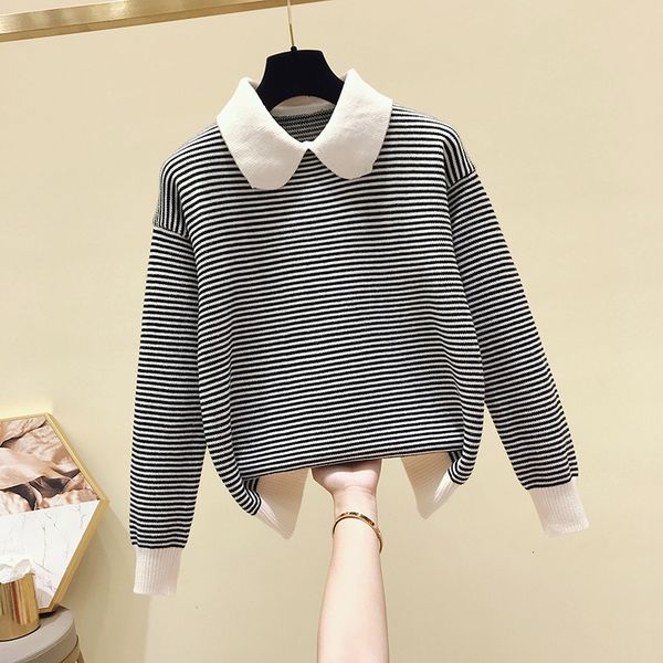 

women's sweaters pullovers women oversize bf couples japanese striped knit hip hop female winter fashion retro daily gpdc, White;black