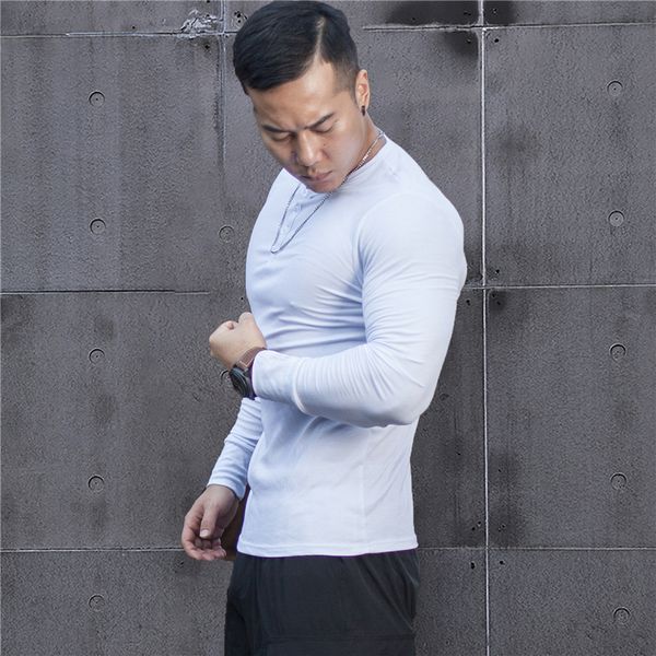 

new 2021 casual long sleeve t-shirt men fitness cotton t male gyms workout ny tee shirt black running sport clothing 18ft, White;black
