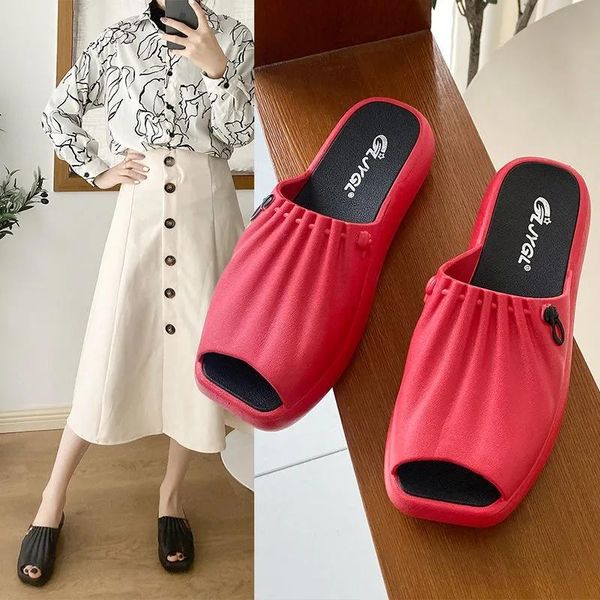 

2021 slippers women summer sponge cake bottom slope new fish mouth thick bottom all-match fashion casual sandals women, Black