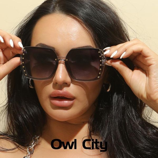 

sunglasses square oversized fashion women designer sun glasses famale male retro rivet eyewear uv400 shades, White;black