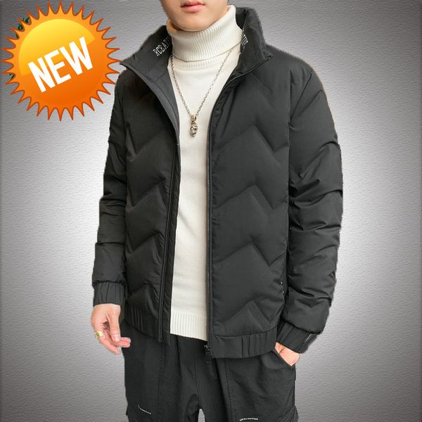 

new down jacket men winter fashion warm windproof coats male casual solid color stand collar thicken jackets mens clothing, Black
