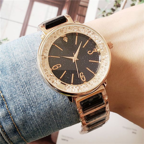 Популярные модные брендовые часы женщин девочка хрустальные металлические стальные полосы кварцевые наручные часы DI14