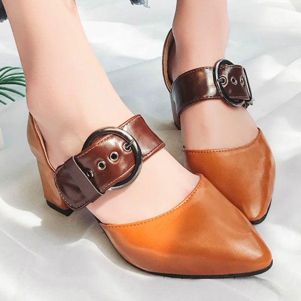 

women sandals summer platform female ladies dress party shoes straight buckle point toe retro square high heel zapatos de mujer, Black