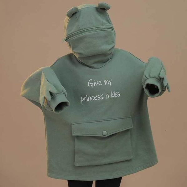 

women autumn thick loose sweatshirt harajuku letters printed lovely frog casual hooded hoodies pullover female thicken coat new, Black