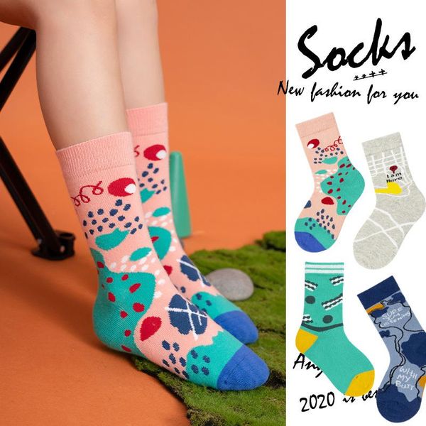 

4 pairs/lot children cotton socks baby cartoon fashion print kids girls boys socks student school sports, Pink;yellow
