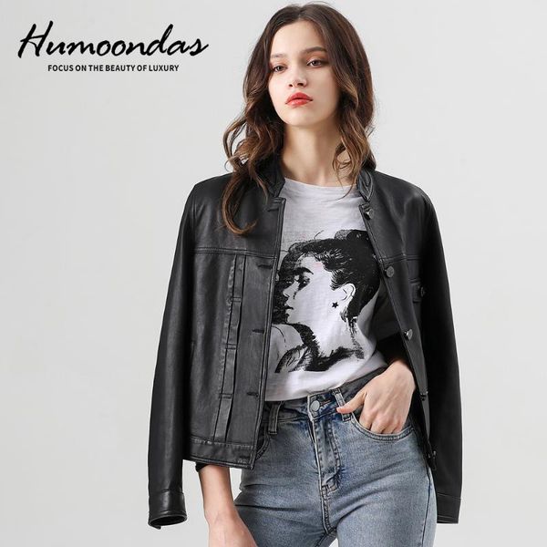 

women's leather & faux humoondas genuine women real sheepskin coat black slim brand short jacket motorcycle ladies autumn spring clothi