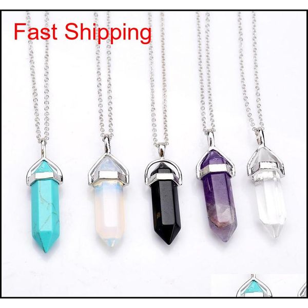

shape real amethyst natural crystal quartz healing point chakra bead gemstone opal stone pendant chain necklace jlloxv bdedome, Silver