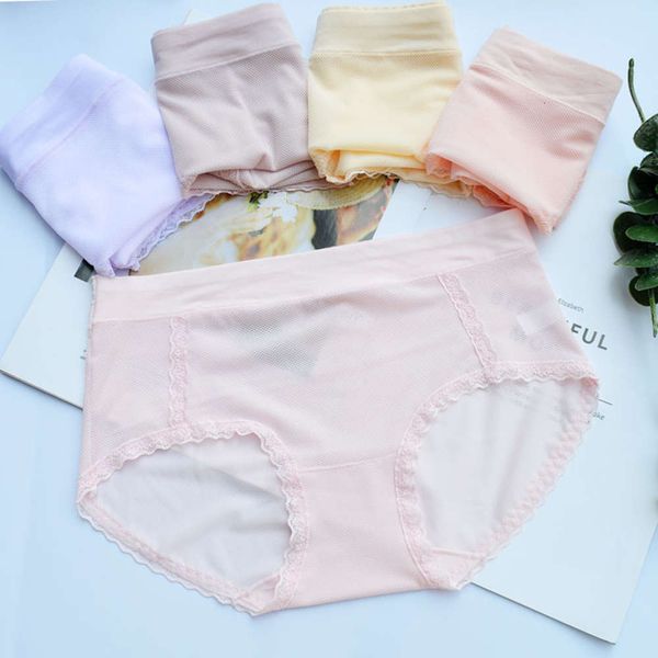 

transparent lace women's underwear solid color middle waist girl's briefs lightweight breathable large size summer, Black;pink