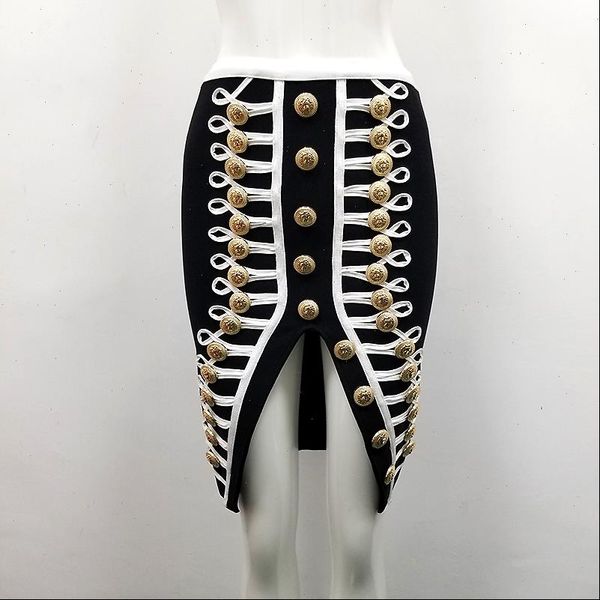 

bandage pencil skirts womens 2021 bodycon summer clothes front split high waist buttons evening party skirts, Black