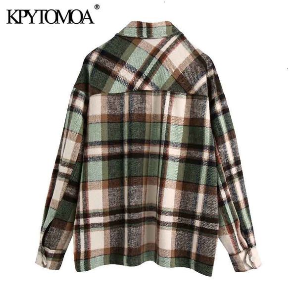 

kpytomoa women fashion oversized plaid jacket coat vintage long sleeve pockets female outerwear chic 201013, Black;brown