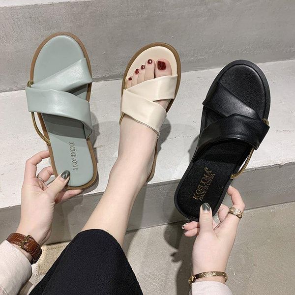 

slippers shoes women summer luxury slides fretwork heels loafers low pantofle soft designer 2021 flat fashion basic rubber casu, Black