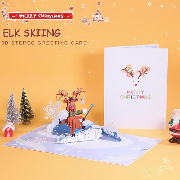 

greeting cards christmas 3d card stereo paper sculpture handmade creative blessing gifts cartoon elk