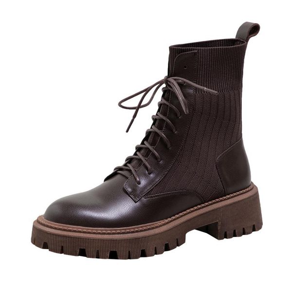 

boots women's autumn winter british style platform for women fashion lace-up solid casual plush, Black