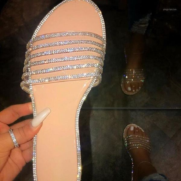 

slippers summer flat women beach open toe sandals transparent crystal ladies shoes clear outdoor slides flip flops1, Black
