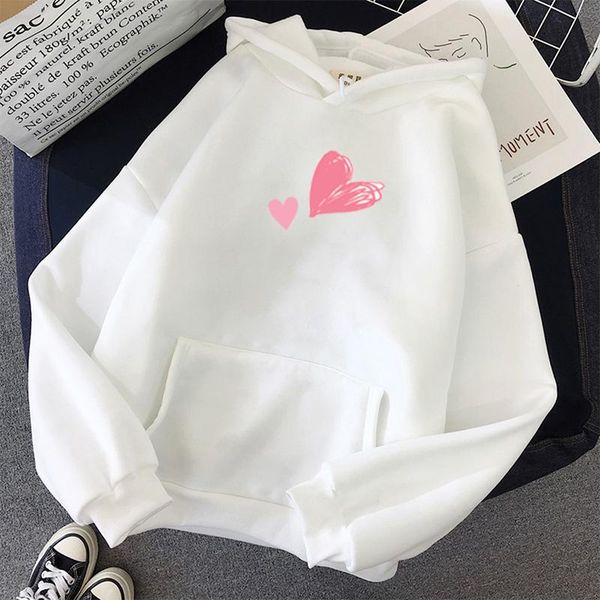 

women's hoodies & sweatshirts japanese loose pullover pocket streetwear plus velvet oversized coat winter women cute heart print sweats, Black