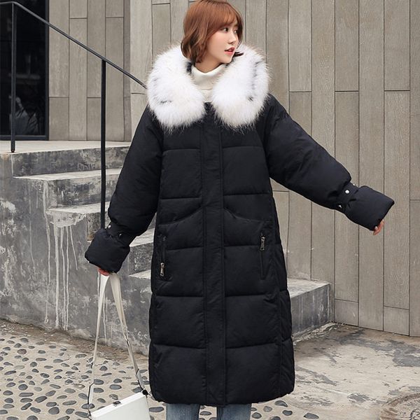 

korean winter jacket warm cotton clothing oversize female tide long thicken fur hooded parka padded coat outwears, Black;brown