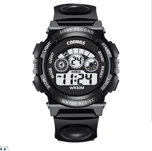 

factory direct childrens boys quartz watches seven color light waterproof student electronic watch luminous alarm outdoor wristwatches gifts, Slivery;brown