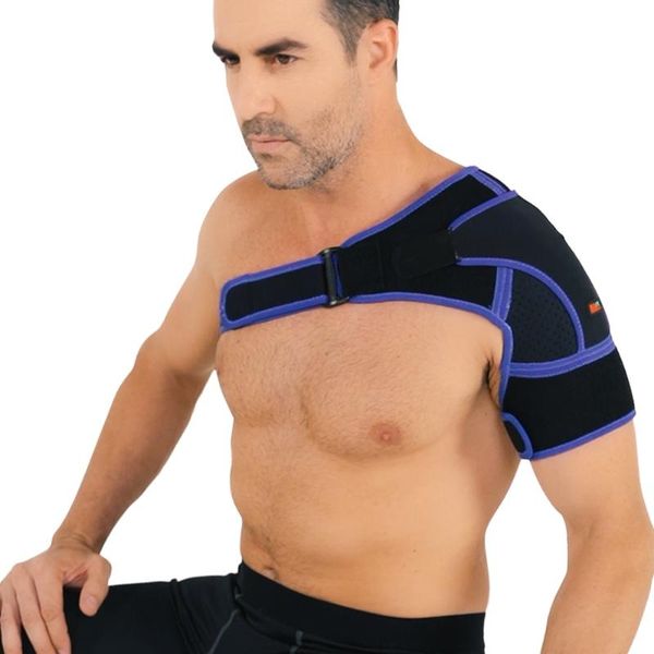 

back support neoprene shoulder brace pressure pad gym sports care single pain relif therapy strap wrap belt band sleeve bandage, Black;blue
