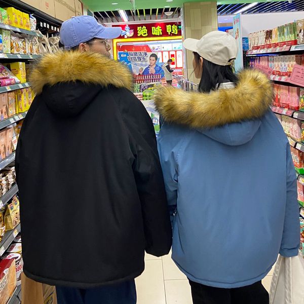 

2021 Top quality Winter Thick Short Men's Warm Fashion Casual Fur Collar Hooded Parka Men Clothes Couple Jackets Coat S-3xl NQ44, Black