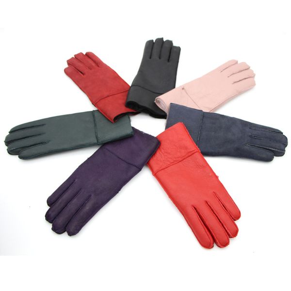 

gloves sheepskin fur integrated winter warm leather men and women lovers thickened cycling, Blue;gray